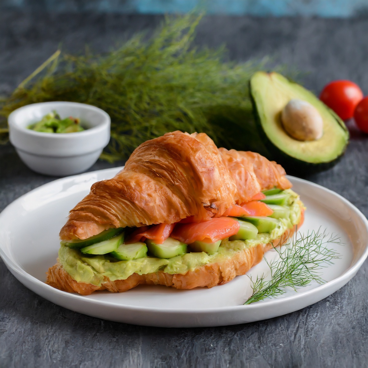 Naughty Avocado 🥑 Salmon 🐟 Croissant 🥐, from the Croissant 🥐 Sandwiches menu at Awakening in Inglewood